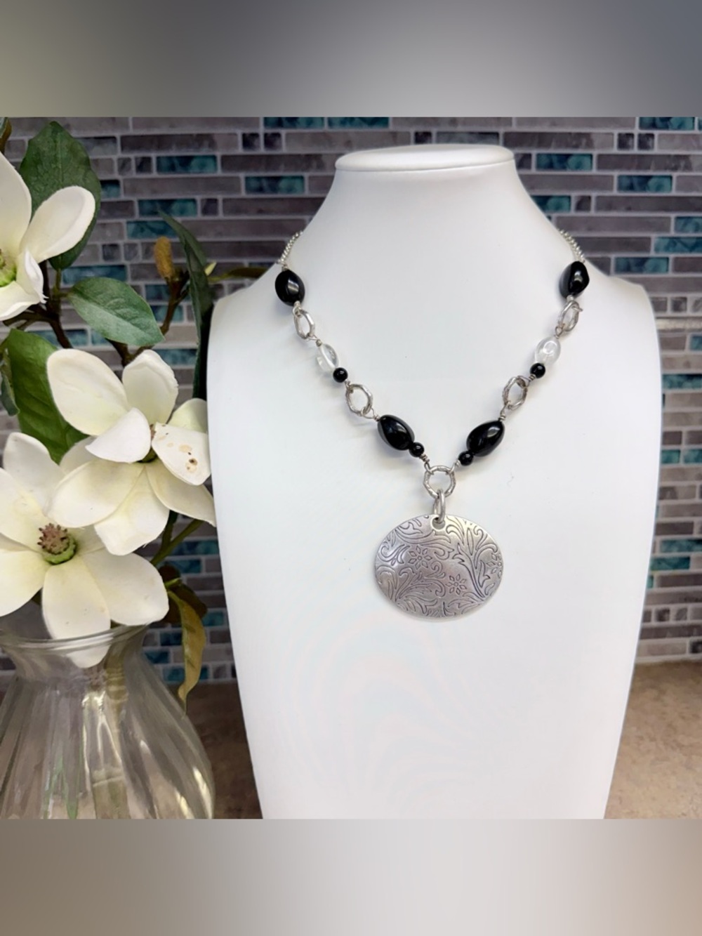 Lia Sophia Outlaw silver and black necklace